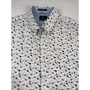 Ben Sherman Button Down Shirt Large Colorful Guitar AOP Soho Fit Stretch Fun